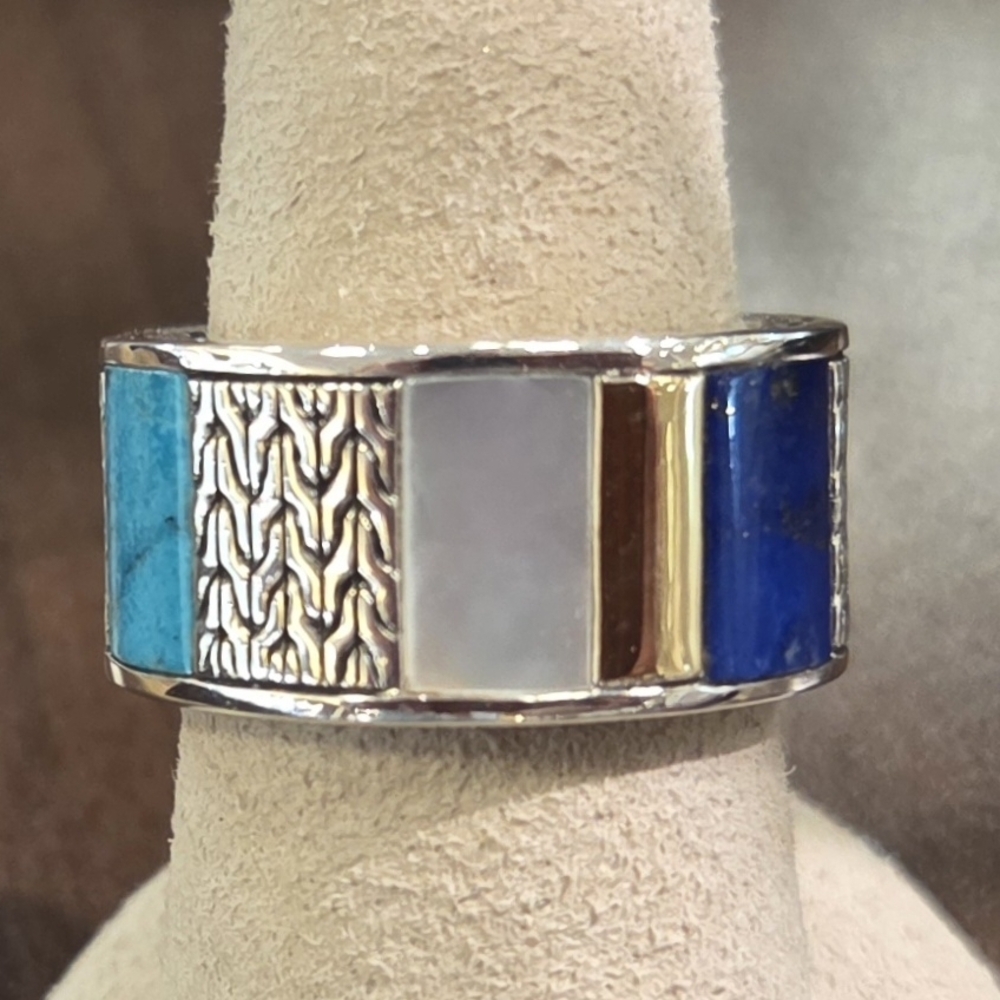 John Hardy Silver Band with Turquoise, Lapis & Mother-of-Pearl Inlay